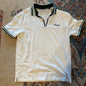 Jack & Jones Originals White Zip Polo Shirt – Green Trim – Size L